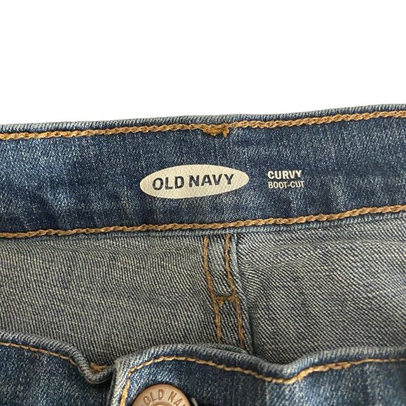 Old Navy Women Med Wash Curvy Mid Rise Bootcut Distressed Denim Jeans Size 12 - Picture 2 of 13